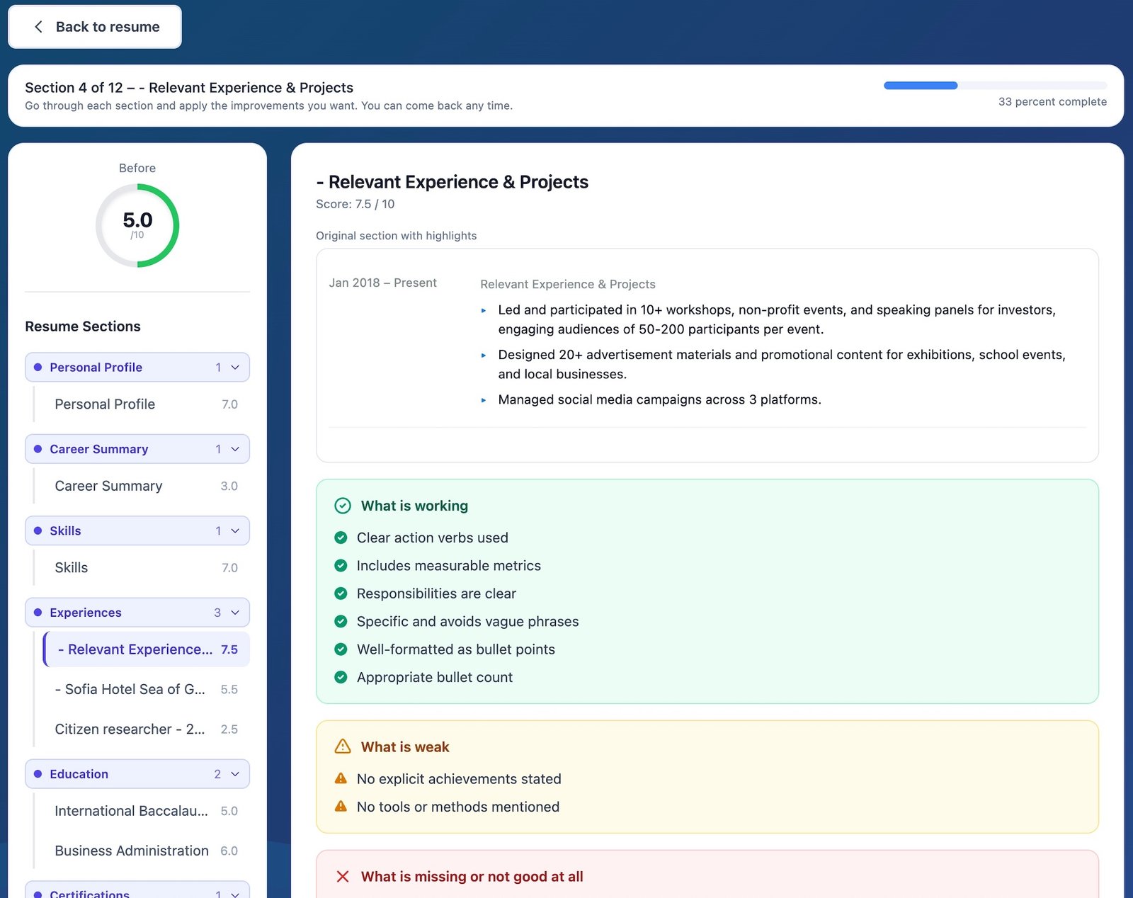 Acafo AI Resume Audit showing pass rate analysis for Korean companies